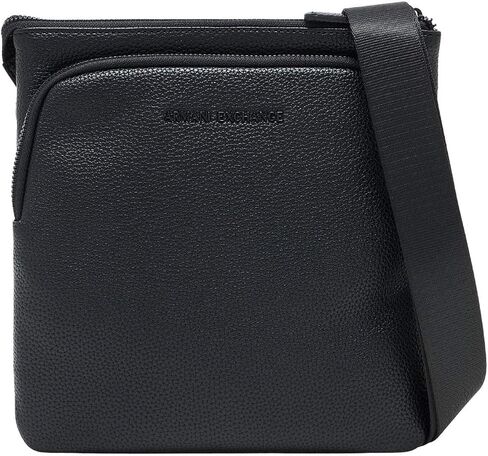 Armani Exchange, Men's Madrid, Sustainable, Embossed Logo, Flat Crossbody, Black, One Size in Kuwait