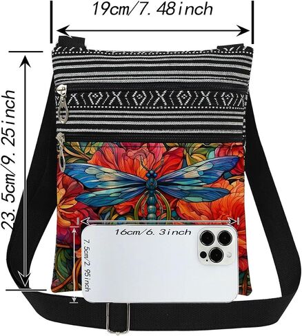 Blue Dragonfly Adjustable Shoulder Strap Crossbody Bag Blue Wings with Colorful Flowers Adults Messenger Bag Unique Gift for Garden Party Birthday Gift for Friend Mother's Day​​ Present in Kuwait