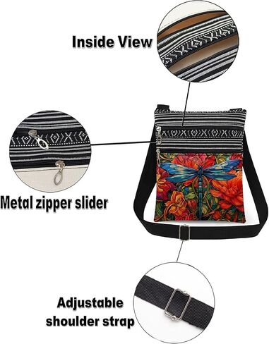 Blue Dragonfly Adjustable Shoulder Strap Crossbody Bag Blue Wings with Colorful Flowers Adults Messenger Bag Unique Gift for Garden Party Birthday Gift for Friend Mother's Day​​ Present in Kuwait