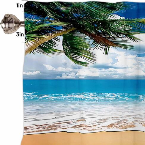54x18Inch Polyester Hawaiian Beach Palm Trees Valance Tropical Waves Short Topper Curtain Summer Seaside Rod Pocket Window Treatment Drapes Luau Aloha Bedroom Home Decor 1 Panel in Kuwait