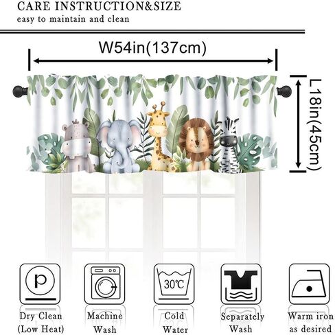 Woodland Animals Kitchen Valance, Watercolor Cute Jungle Forest Animals Green Leaves Short Window Drapes for Kids Girls Boys Kitchen Bedroom Living Room Nursery, 54x18Inch in Saudi Arabia