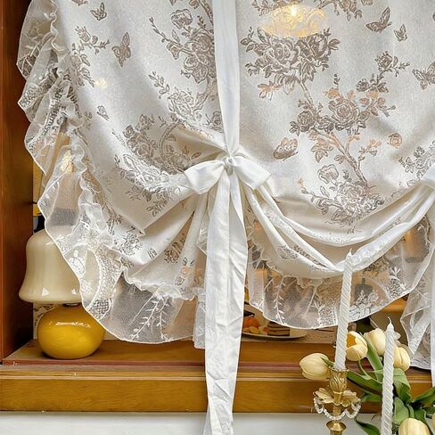 White Lace Curtains,Tie-Back Elegant Sheer Sheer Curtains,Ruffled Design,Romantic Window Treatments with Butterfly-Adorned Floral Pattern,59''W x 39''L in Kuwait