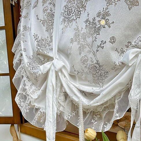 White Lace Curtains,Tie-Back Elegant Sheer Sheer Curtains,Ruffled Design,Romantic Window Treatments with Butterfly-Adorned Floral Pattern,59''W x 39''L in Kuwait