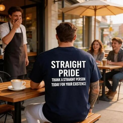 تي شيرت برسومات Straight Pride، تي شيرت قطني مضحك للرجال يحمل عبارة "Thank A Straight Person Today for Your Existence". in Kuwait