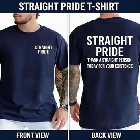 تي شيرت برسومات Straight Pride، تي شيرت قطني مضحك للرجال يحمل عبارة "Thank A Straight Person Today for Your Existence". in Kuwait