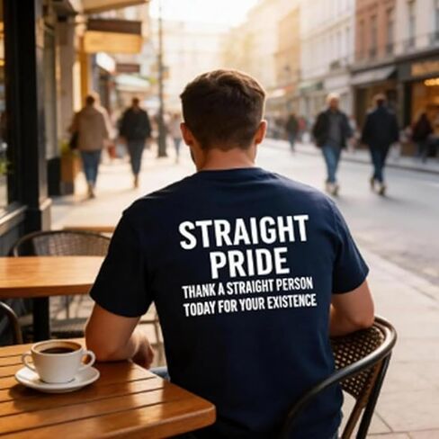 تي شيرت برسومات Straight Pride، تي شيرت قطني مضحك للرجال يحمل عبارة "Thank A Straight Person Today for Your Existence". in Kuwait