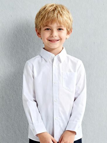 Boys School Uniform Dresss Shirt: Long Sleeve Button Down Wrinkle-Free Tops - Photo Day Church Ceremony Wear for Student 3-13 in Kuwait