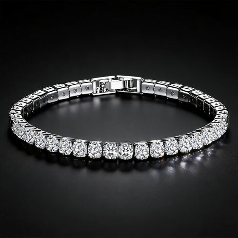 18K Silver Plated 4mm High Carbon Diamond Classic Tennis Bracelet, Stainless Steel Silver Chain for Women, Gold Bracelets Jewelry for Women 7.5Inch in Kuwait