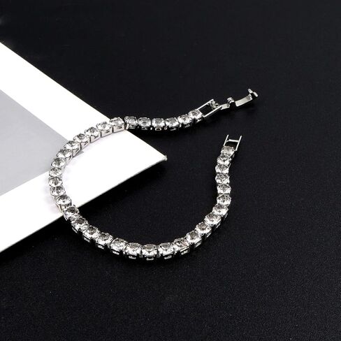 18K Silver Plated 4mm High Carbon Diamond Classic Tennis Bracelet, Stainless Steel Silver Chain for Women, Gold Bracelets Jewelry for Women 7.5Inch in Kuwait