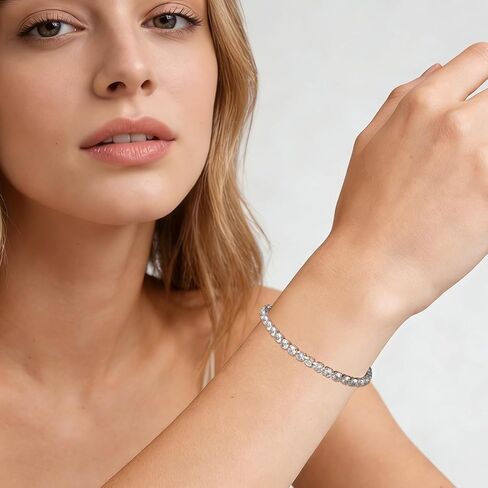 18K Silver Plated 4mm High Carbon Diamond Classic Tennis Bracelet, Stainless Steel Silver Chain for Women, Gold Bracelets Jewelry for Women 7.5Inch in Kuwait