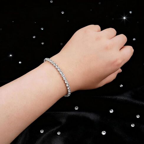 18K Silver Plated 4mm High Carbon Diamond Classic Tennis Bracelet, Stainless Steel Silver Chain for Women, Gold Bracelets Jewelry for Women 7.5Inch in Kuwait