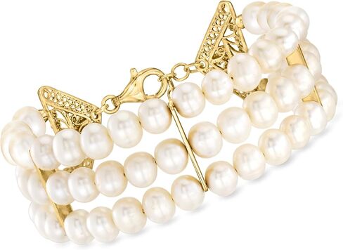 Ross-Simons 6.5-7.5mm Cultured Pearl 3-Row Bracelet in 18kt Gold Over Sterling. 7 inches in Kuwait