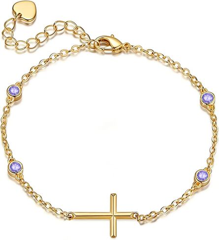Midari June Light Violet Gemstone Birthstone Bracelet for Women 18K Gold Plating Cross Jewelry Birthday Gifts for Wife Her Daughter Mom in Saudi Arabia