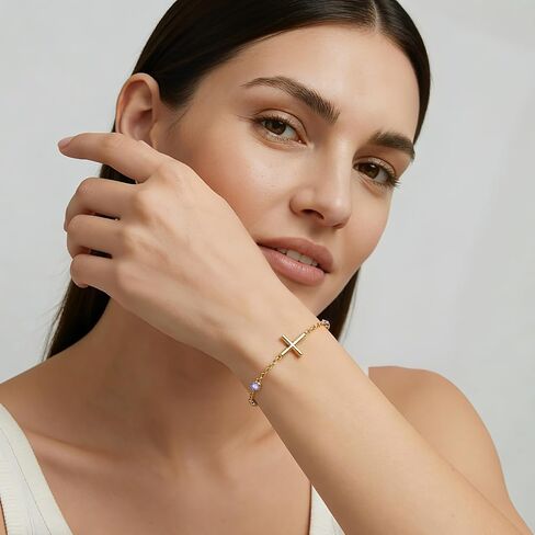 Midari June Light Violet Gemstone Birthstone Bracelet for Women 18K Gold Plating Cross Jewelry Birthday Gifts for Wife Her Daughter Mom in Saudi Arabia