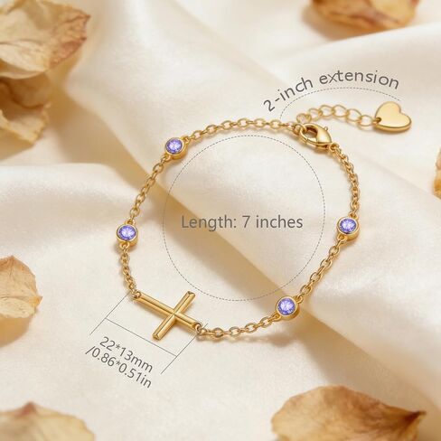 Midari June Light Violet Gemstone Birthstone Bracelet for Women 18K Gold Plating Cross Jewelry Birthday Gifts for Wife Her Daughter Mom in Saudi Arabia