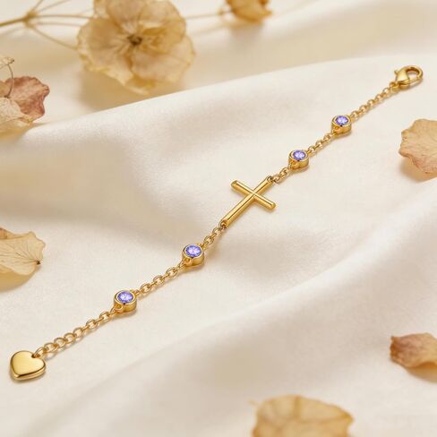 Midari June Light Violet Gemstone Birthstone Bracelet for Women 18K Gold Plating Cross Jewelry Birthday Gifts for Wife Her Daughter Mom in Saudi Arabia