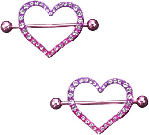 Kokoma 14G Pink Heart Nipple Rings for Women, Cubic Zirconia Crystal Hollow Love Nipplerings Nipple Piercing Shield Barbell Sexy Body Piercing Jewelry in Kuwait