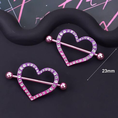 Kokoma 14G Pink Heart Nipple Rings for Women, Cubic Zirconia Crystal Hollow Love Nipplerings Nipple Piercing Shield Barbell Sexy Body Piercing Jewelry in Kuwait