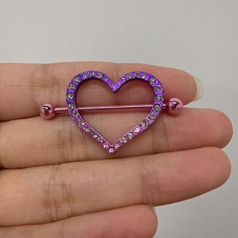 Kokoma 14G Pink Heart Nipple Rings for Women, Cubic Zirconia Crystal Hollow Love Nipplerings Nipple Piercing Shield Barbell Sexy Body Piercing Jewelry in Kuwait