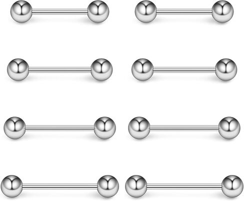 16G 14G Tongue Rings Piercing Jewelry for Women ASTM F136 TitaniumInternal Thread Nipple Barbell Rings Piercing Jewelry for Women Men Spike Round Ball 5mm Size Silver in Saudi Arabia