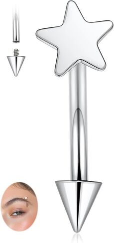 PEAKLINK نجمة شكل الحاجب الدائري 16G Rook Daith Tragus Helix الحاجب ثقب التيتانيوم الداخلي الخيوط منحني الحديد العمودي Labret الشفاه مجوهرات صغيرة البطن زر الدائري in Kuwait