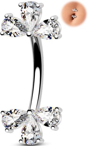 Melighting 14G Double Teardrop CZ Gold Belly Button Ring 316L Surgical Steel Navel Ring 3 Stone Drop Design Belly Bar Piercing Jewelry for Women 8 mm/10 mm in Kuwait