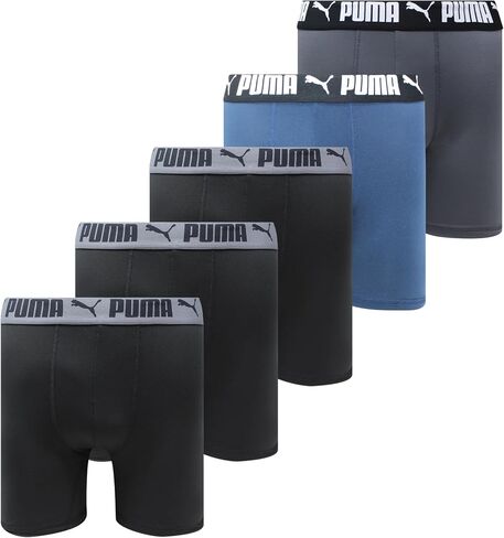 PUMA Men's 5 Pack Performance Boxer Briefs, Black/Blue, X-Large in Kuwait