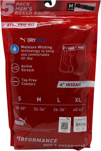 PUMA Men's 5 Pack Performance Boxer Briefs, Black/Blue, X-Large in Kuwait
