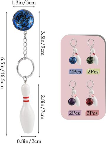 8Pcs Bowling Pin Keychains–Mini Sports Keychain Set for Bag Charms Purse Handbag Decor Bowling Party Favors Souvenirs in Saudi Arabia