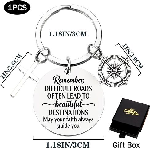 Confirmation Gifts Keychain for Teen Boys - Difficult Roads Often Lead to Beautiful Destinations Christian Compass Cross Keychain, Religious Faith Based Encouragement Accessories in Kuwait
