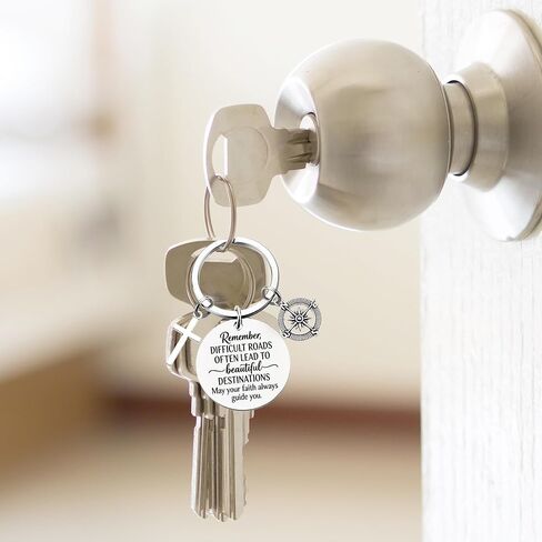 Confirmation Gifts Keychain for Teen Boys - Difficult Roads Often Lead to Beautiful Destinations Christian Compass Cross Keychain, Religious Faith Based Encouragement Accessories in Kuwait
