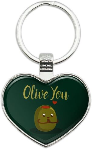 Olive You I Love You Funny Keychain Heart Love Metal Key Chain Ring in Kuwait