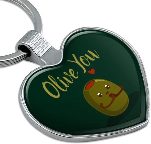 Olive You I Love You Funny Keychain Heart Love Metal Key Chain Ring in Kuwait