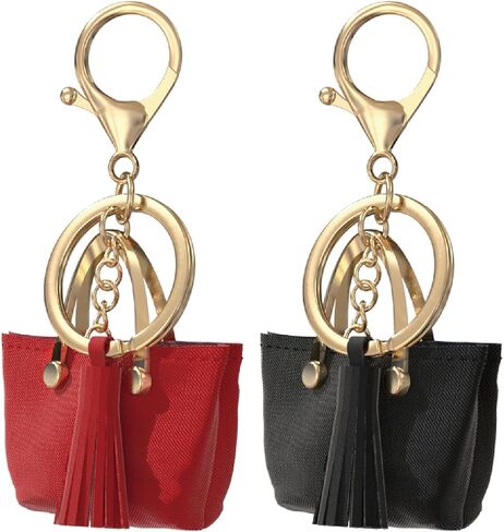 Tizee 2 Pieces Mini Tote Bag Keychain - PU Leather Handbag Pendant with Tassel, Women's Bag Charm and Key Fob for Car Keys in Saudi Arabia