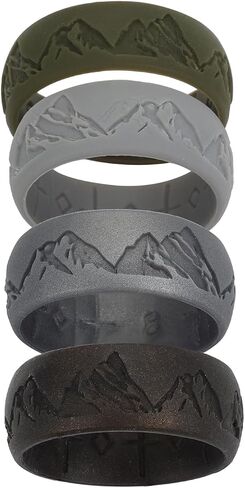 OIDEA Mens Silicone Wedding Rings: Inner Arc Ergonomic Breathable Design Mountain Pattern Rubber Engagement Wedding Bands 4 Colors 8.5mm Wide 2.1mm Thick in Kuwait