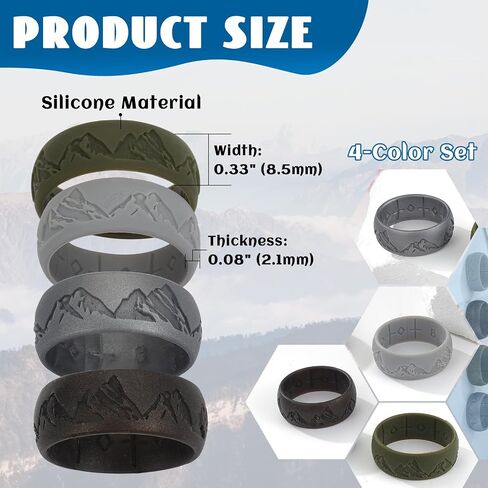 OIDEA Mens Silicone Wedding Rings: Inner Arc Ergonomic Breathable Design Mountain Pattern Rubber Engagement Wedding Bands 4 Colors 8.5mm Wide 2.1mm Thick in Kuwait