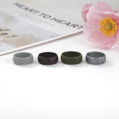 OIDEA Mens Silicone Wedding Rings: Inner Arc Ergonomic Breathable Design Mountain Pattern Rubber Engagement Wedding Bands 4 Colors 8.5mm Wide 2.1mm Thick in Kuwait