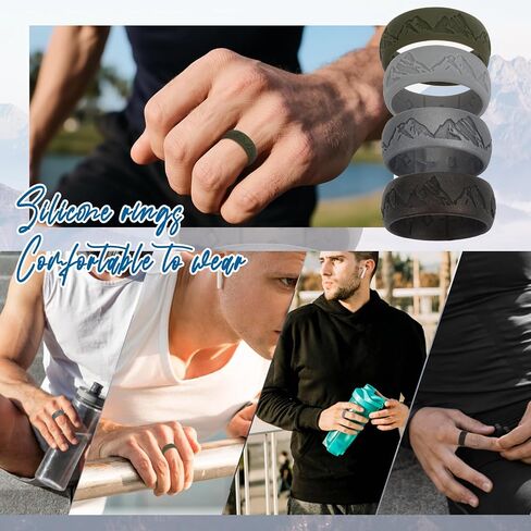 OIDEA Mens Silicone Wedding Rings: Inner Arc Ergonomic Breathable Design Mountain Pattern Rubber Engagement Wedding Bands 4 Colors 8.5mm Wide 2.1mm Thick in Kuwait