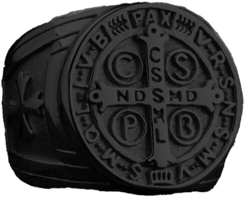 Cross Ring for Men Black Stainless Steel Saint Benedict CSPB Cross Religion Ring Christian Jewelry Size 8-12 in Saudi Arabia
