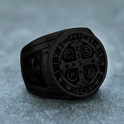 Cross Ring for Men Black Stainless Steel Saint Benedict CSPB Cross Religion Ring Christian Jewelry Size 8-12 in Saudi Arabia