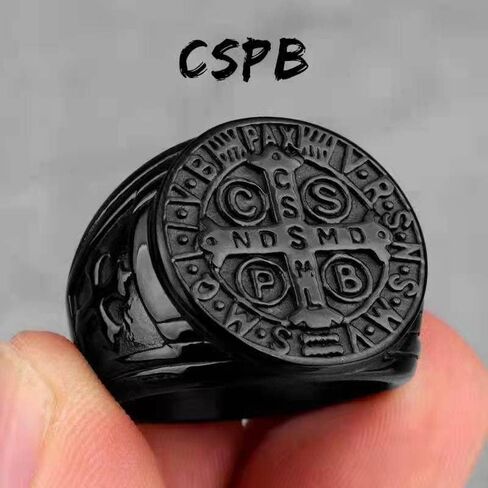 Cross Ring for Men Black Stainless Steel Saint Benedict CSPB Cross Religion Ring Christian Jewelry Size 8-12 in Saudi Arabia