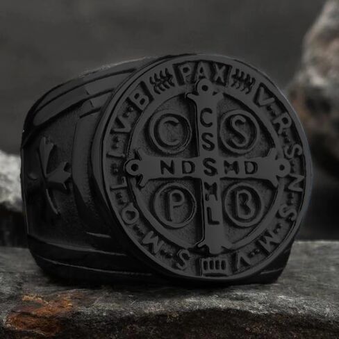 Cross Ring for Men Black Stainless Steel Saint Benedict CSPB Cross Religion Ring Christian Jewelry Size 8-12 in Saudi Arabia