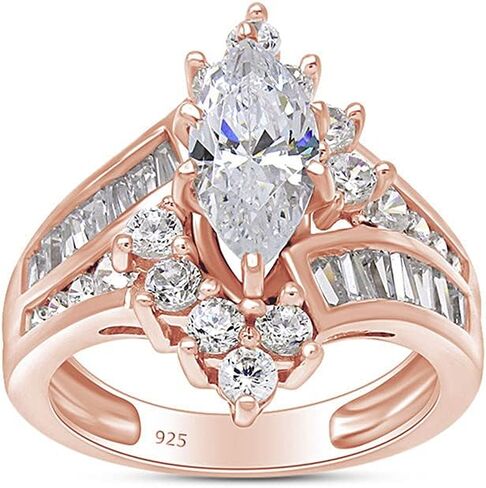 AFFY Marquise & Round Cut White CZ خاتم خطوبة كوكتيل من الذهب عيار 14 قيراط على الفضة الإسترليني (3.20 قيراط) in Kuwait