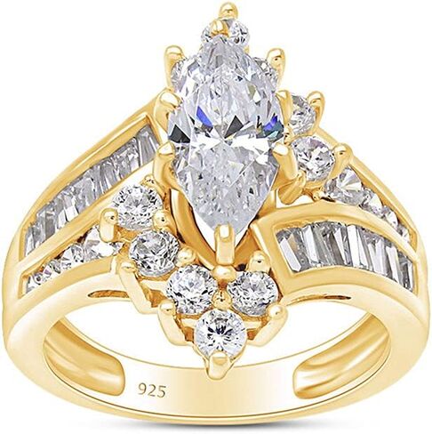 AFFY Marquise & Round Cut White CZ خاتم خطوبة كوكتيل من الذهب عيار 14 قيراط على الفضة الإسترليني (3.20 قيراط) in Kuwait