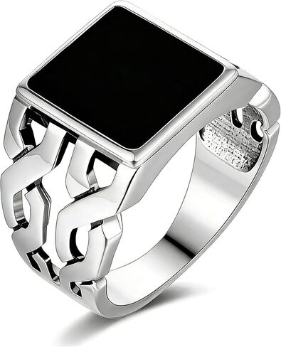925 Sterling Silver Plated Ring with Black Onyx for Men and Square Design, Classic Jewelry for Men in Saudi Arabia