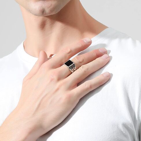 925 Sterling Silver Plated Ring with Black Onyx for Men and Square Design, Classic Jewelry for Men in Saudi Arabia