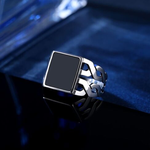 925 Sterling Silver Plated Ring with Black Onyx for Men and Square Design, Classic Jewelry for Men in Saudi Arabia