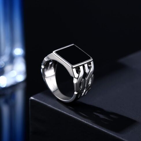 925 Sterling Silver Plated Ring with Black Onyx for Men and Square Design, Classic Jewelry for Men in Saudi Arabia