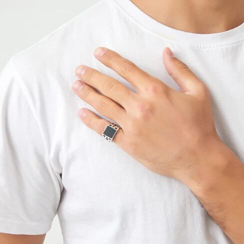 925 Sterling Silver Plated Ring with Black Onyx for Men and Square Design, Classic Jewelry for Men in Saudi Arabia