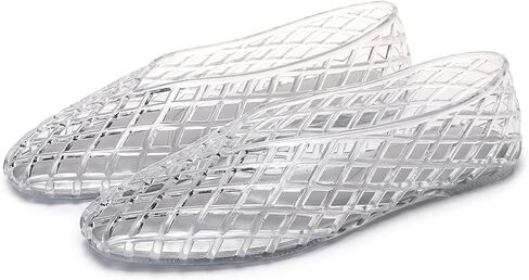 Women Jelly Shoes Clear Flat Sandals Slip On Breathable Hollow Loafers Waterproof Transparent Summer Beach Pool Ballet Flats in Saudi Arabia